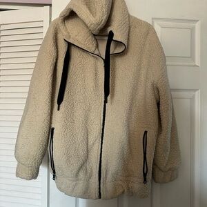 Aerie Cream Sherpa Hoodie Sweater MED